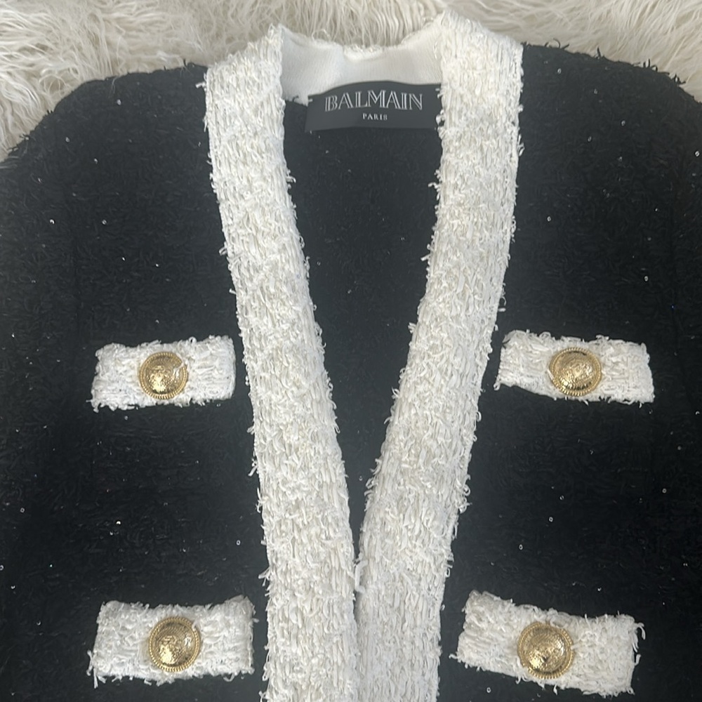 Balmain Black and White Textured Tweed Jacket - Picture 2 of 11